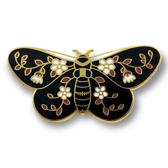 Large gold enamel daisy sacred moth pin - Picture 5 of 7